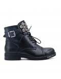 Black imitation leather ankle boot with jewelery
