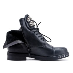 Black imitation leather ankle boot with jewelery