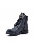 Black imitation leather ankle boot with jewelery