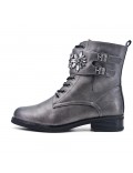 Gray imitation leather ankle boot with jewelery