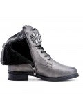 Gray imitation leather ankle boot with jewelery