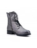 Gray imitation leather ankle boot with jewelery