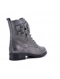 Gray imitation leather ankle boot with jewelery