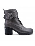 Gray ankle boot in faux leather with thick heel