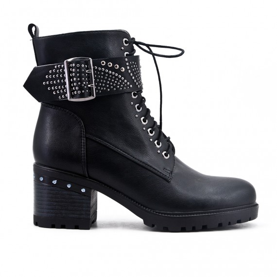 Black ankle boot in faux leather with thick heel