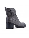 Gray ankle boot in faux leather with thick heel