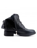 Black leather ankle boot with buckled bridle