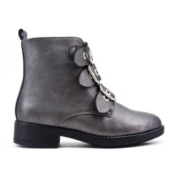 Bottine grise en simili cuir à bride bouclée