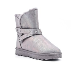 Gray ankle boot with rhinestone strap