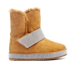 Furry camel boot with rhinestones
