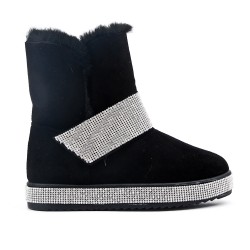 Bottine noire fourrée ornée de strass