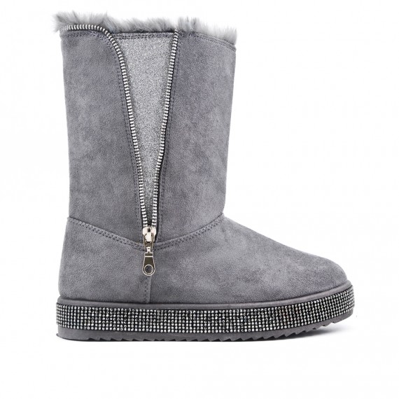 Gray ankle boot with sole and rhinestones