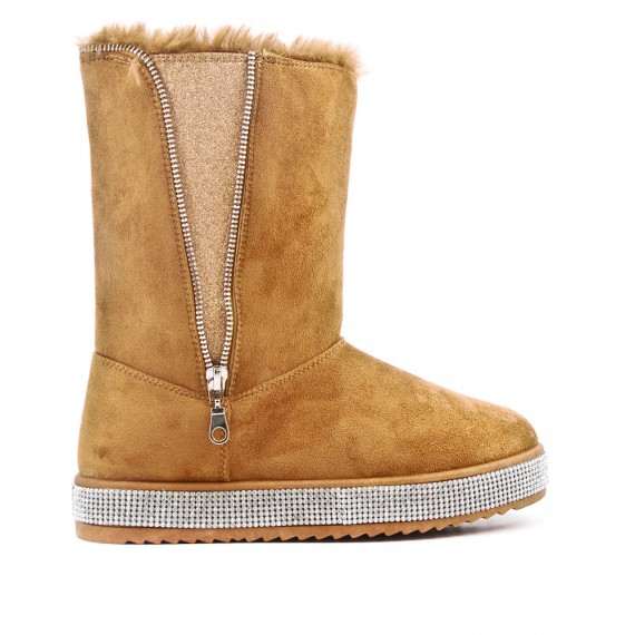 Camel ankle boot with sole and rhinestones