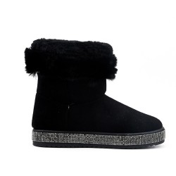 Black ankle boot with a sole embellished with rhinestones