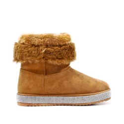 Camel ankle boot with sole and rhinestones