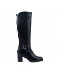 Black imitation leather boot with elasticated back panel