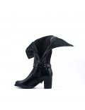 Black imitation leather boot with elasticated back panel