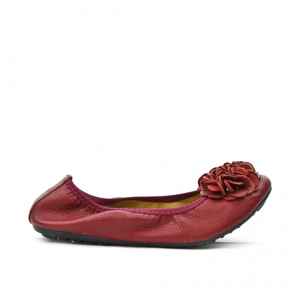 Red wine comfort ballerina with flower pattern