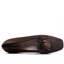 Talla grande 39-43 - Mocasín marron con pompón