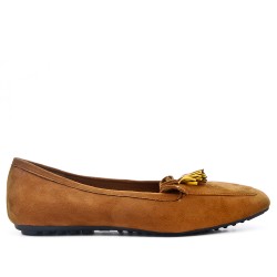 Grande taille 39-43 - Mocassin camel à pompon