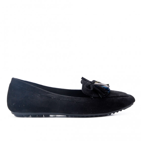 Grande taille 39-43 - Mocassin noire à pompon