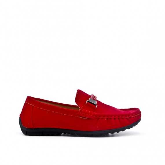 Mocassin enfant en simili daim rouge