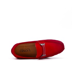 Mocassin enfant en simili daim rouge