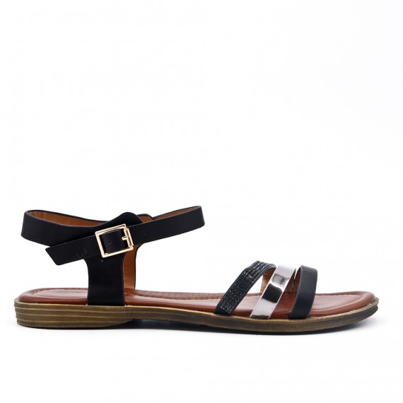 Sandalias planas de piel negra con correa ajustable | Hecho en Italia