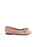 Girl beige ballerina in faux suede with flower