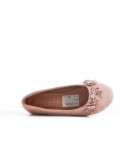 Ballerine fille beige en simili daim à fleur