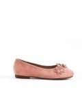 Pink girl ballerina in faux suede with flower