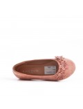 Pink girl ballerina in faux suede with flower