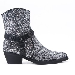 Black sequined ankle boot