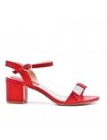 Red imitation leather sandal with heel