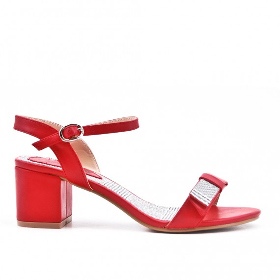 Red imitation leather sandal with heel