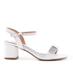 White imitation leather sandal with heel