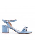 Blue imitation leather sandal with heel