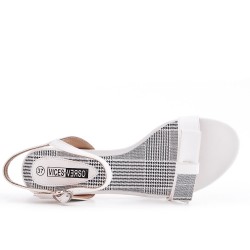 White imitation leather sandal with heel