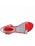 Red imitation leather sandal with heel