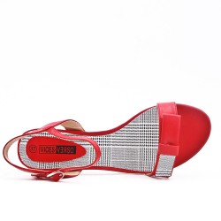 Red imitation leather sandal with heel