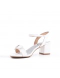 White imitation leather sandal with heel