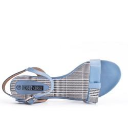 Blue imitation leather sandal with heel