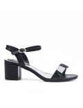 Black imitation leather sandal with heel