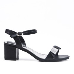 Black imitation leather sandal with heel