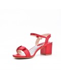 Red imitation leather sandal with heel