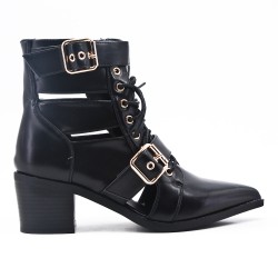 Black imitation leather ankle boot with studs