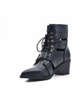 Black imitation leather ankle boot with studs