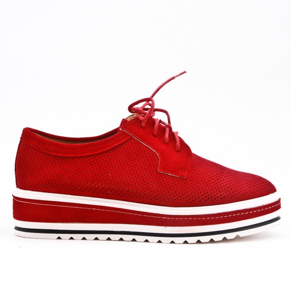 Red derby in perforated faux suede