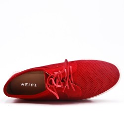 Red derby in perforated faux suede