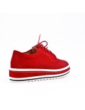Red derby in perforated faux suede